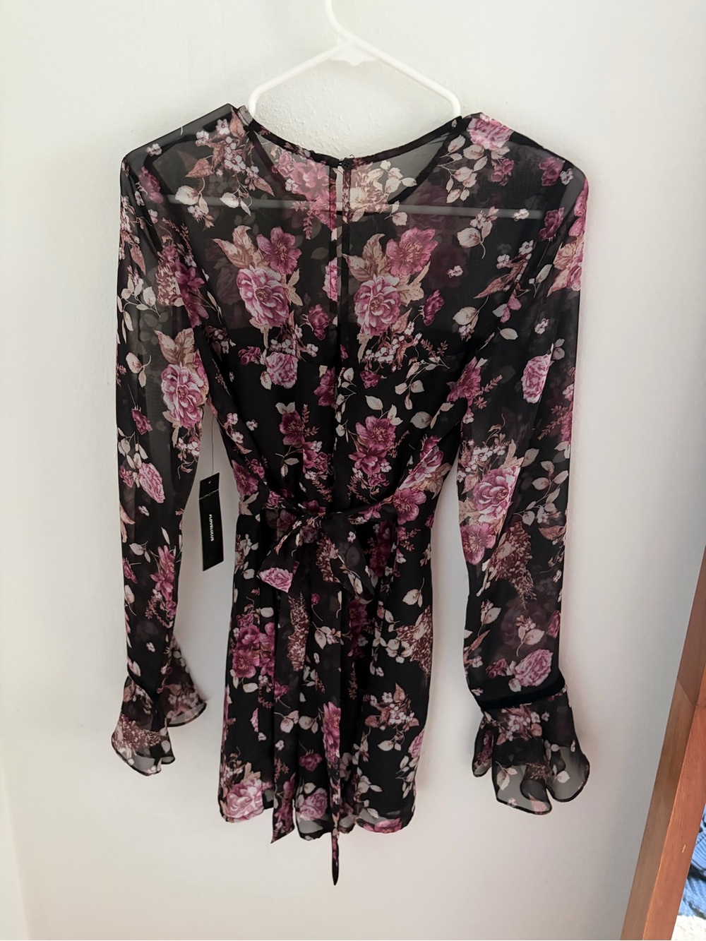 Lulu's Black Sheer Floral Tie-Waist Romper - Pink Floral